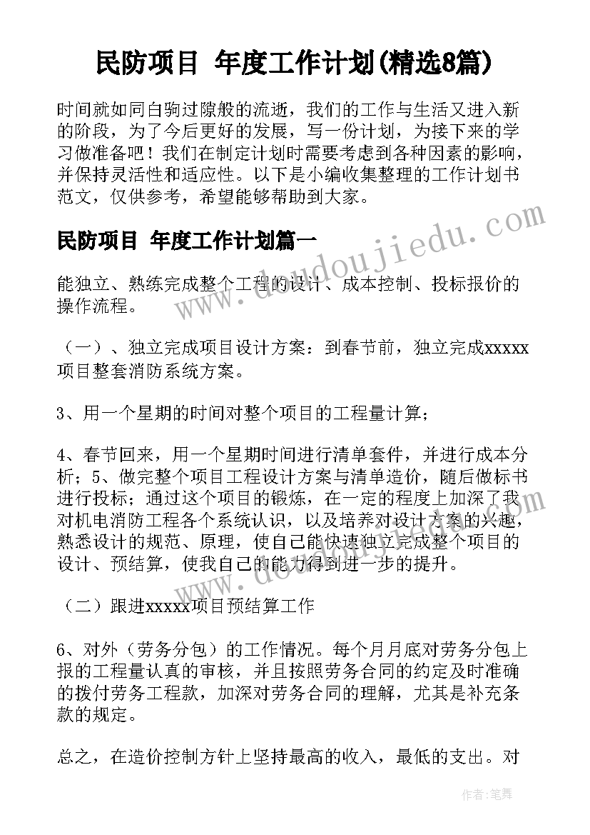 民防项目 年度工作计划(精选8篇)