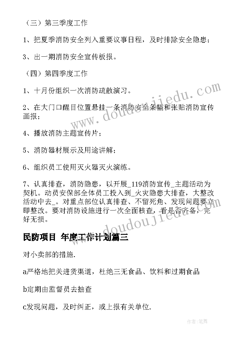 民防项目 年度工作计划(精选8篇)