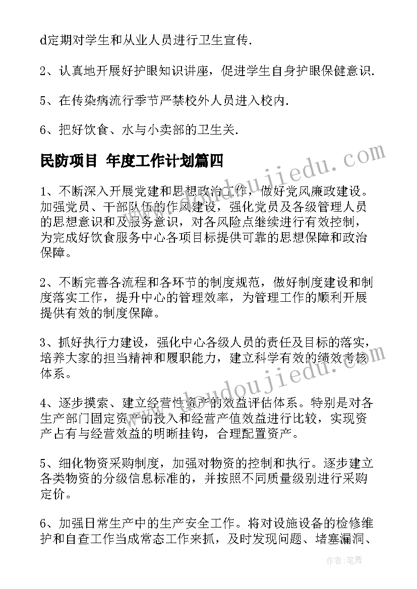 民防项目 年度工作计划(精选8篇)