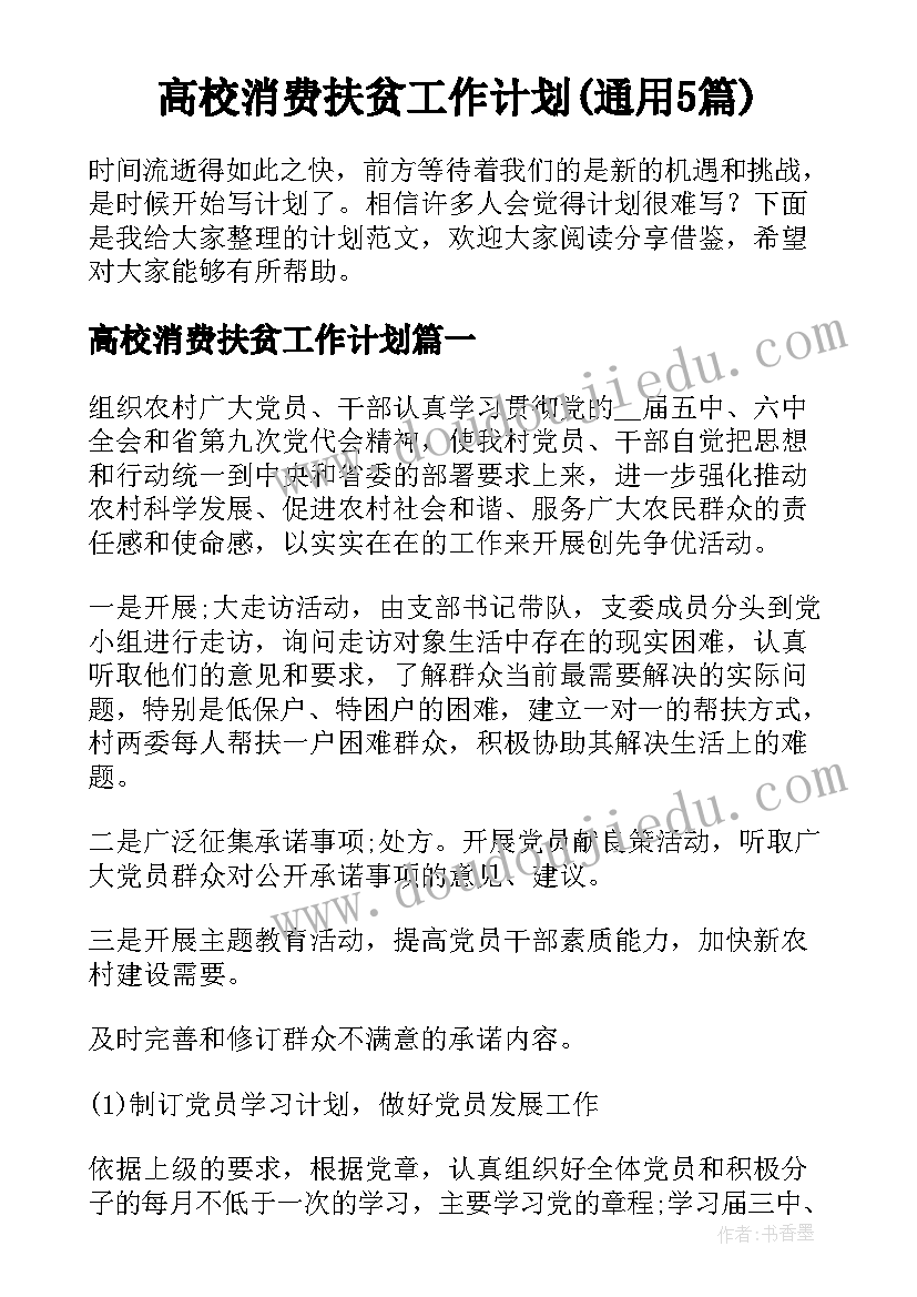 高校消费扶贫工作计划(通用5篇)