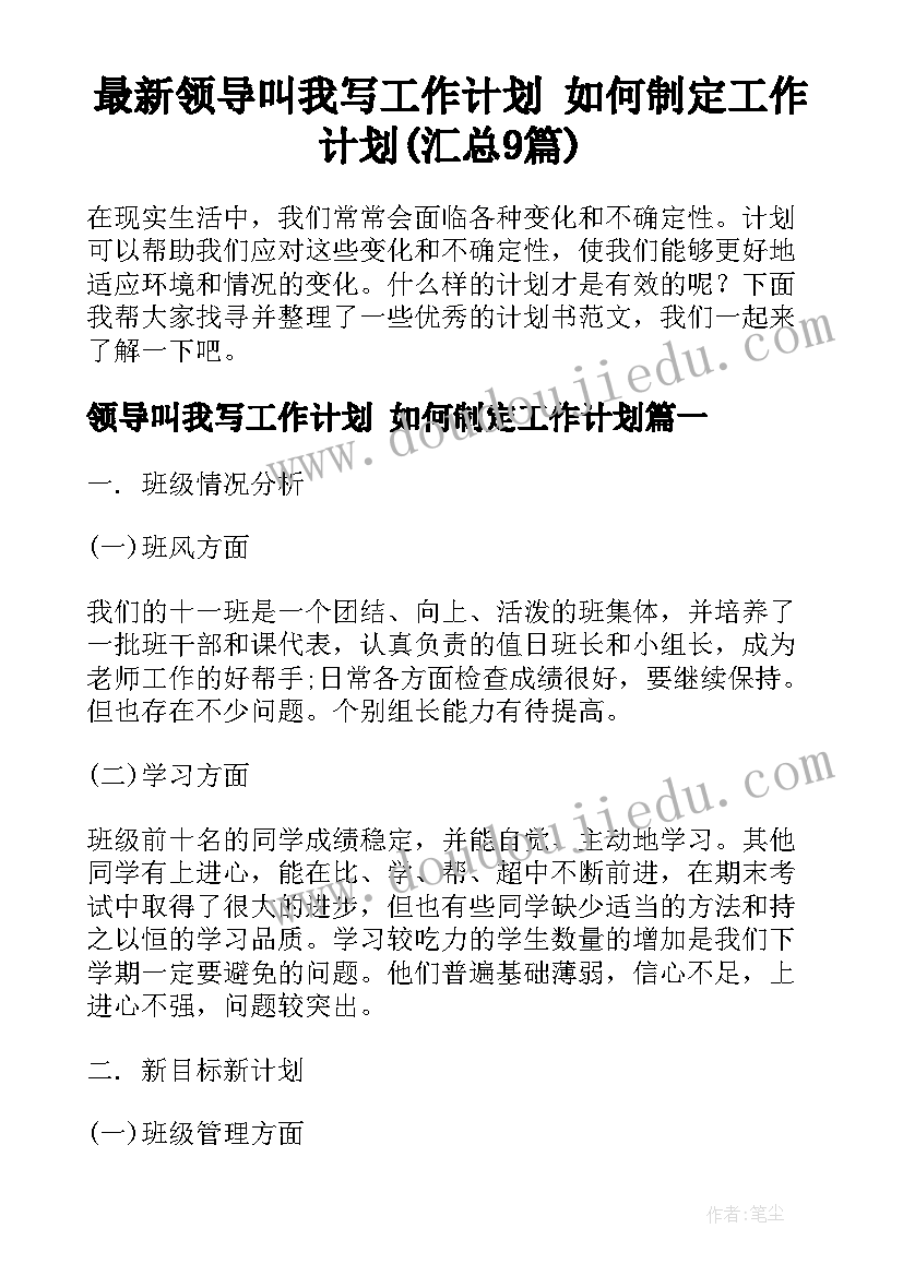 最新领导叫我写工作计划 如何制定工作计划(汇总9篇)