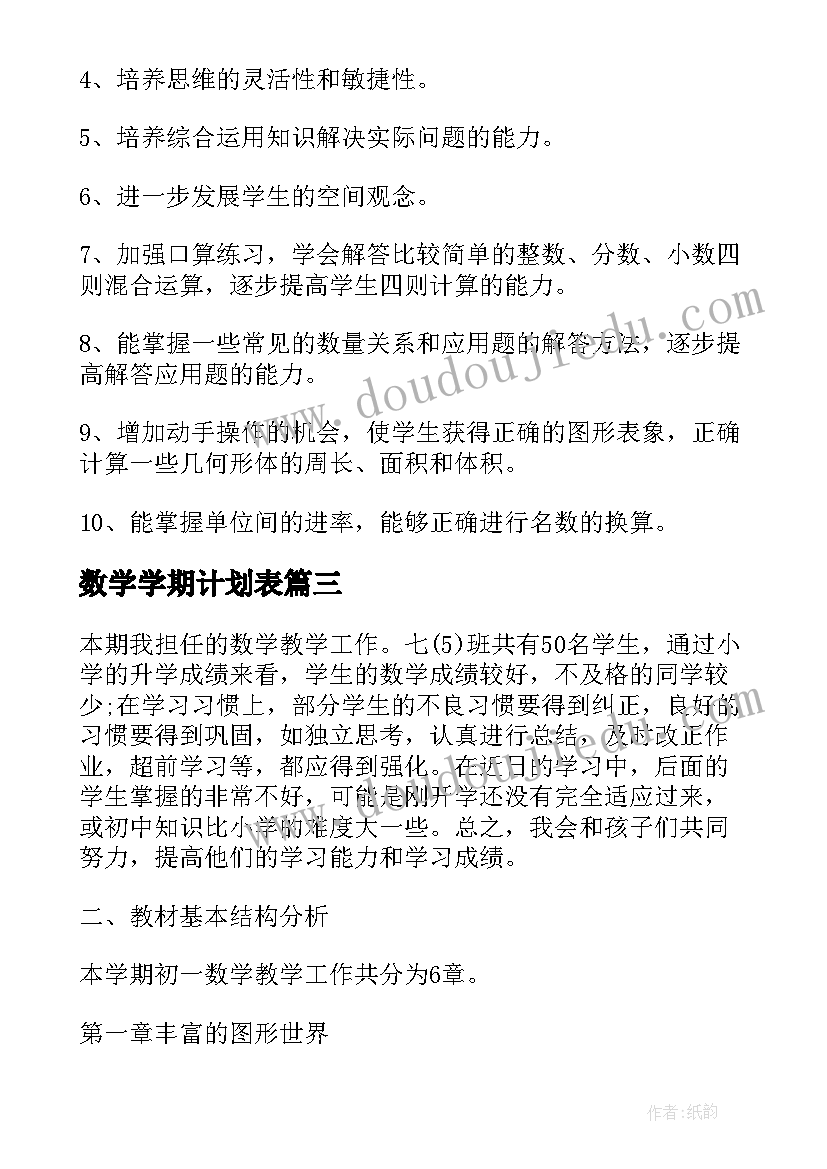 最新数学学期计划表(实用9篇)