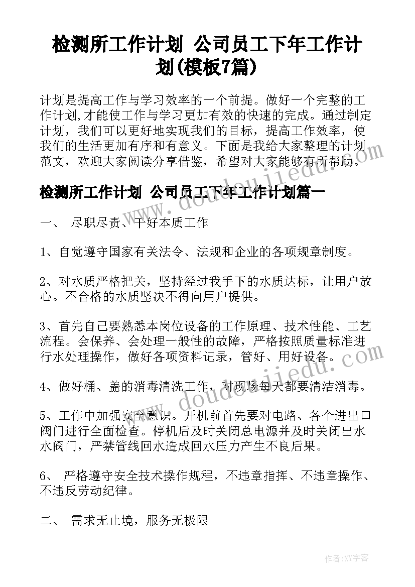 检测所工作计划 公司员工下年工作计划(模板7篇)