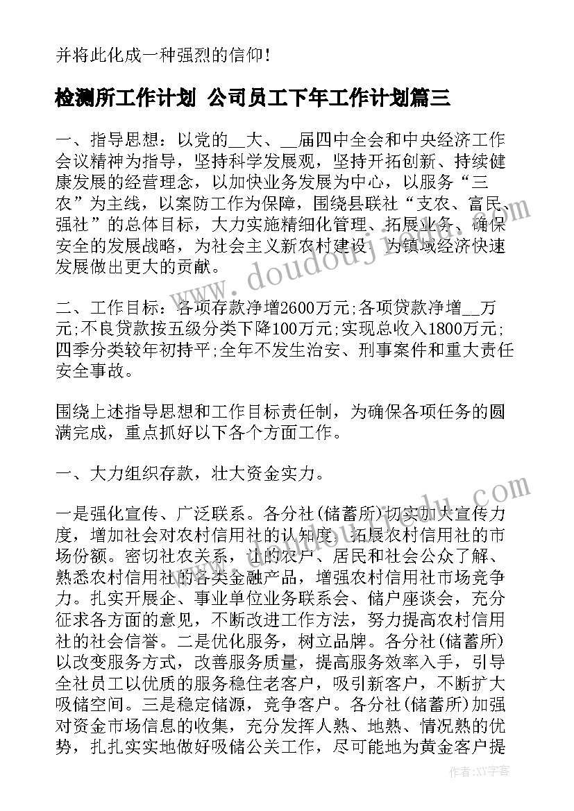 检测所工作计划 公司员工下年工作计划(模板7篇)