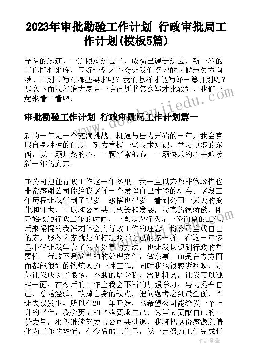 2023年审批勘验工作计划 行政审批局工作计划(模板5篇)