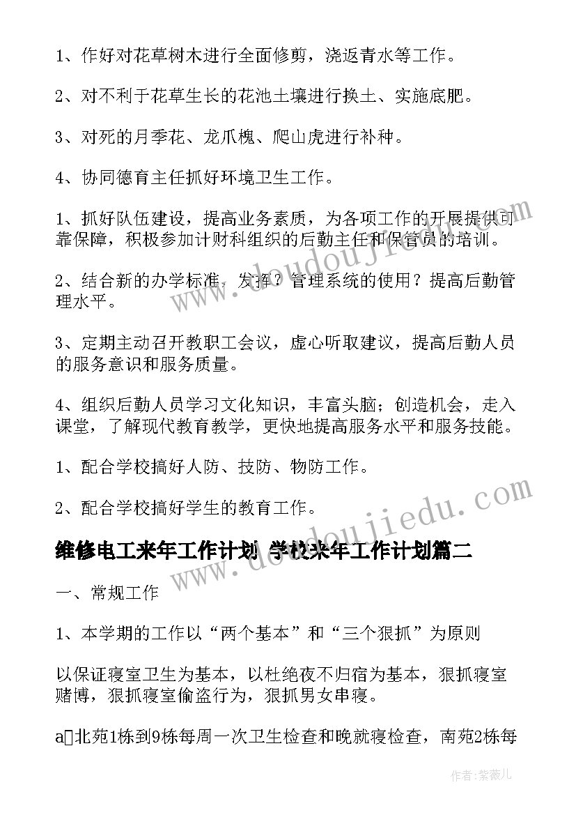 最新维修电工来年工作计划 学校来年工作计划(模板5篇)