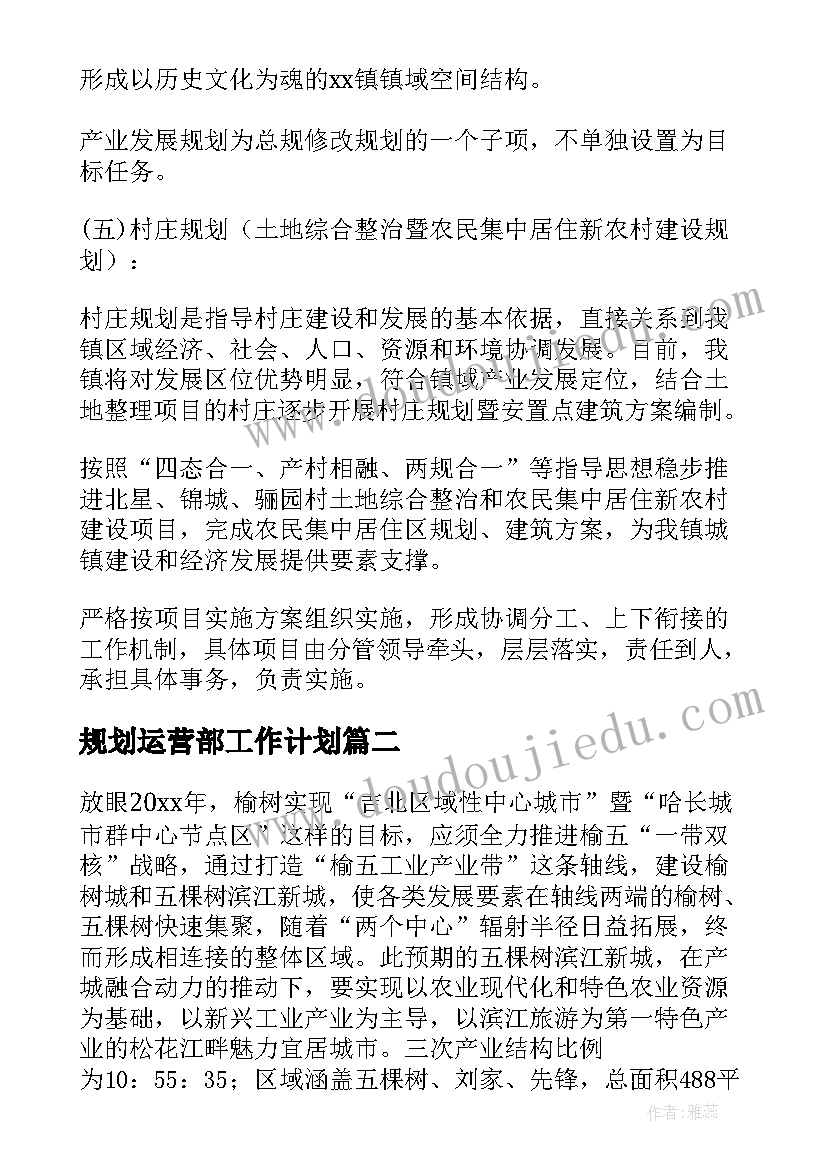 2023年规划运营部工作计划(优秀8篇)