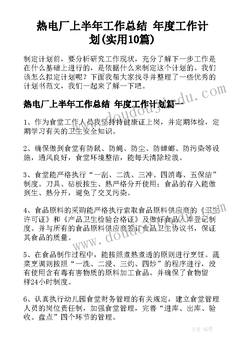 热电厂上半年工作总结 年度工作计划(实用10篇)