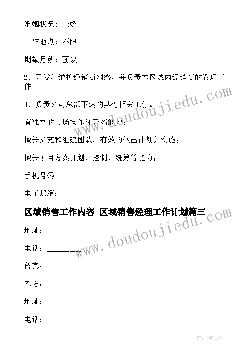 区域销售工作内容 区域销售经理工作计划(优质9篇)