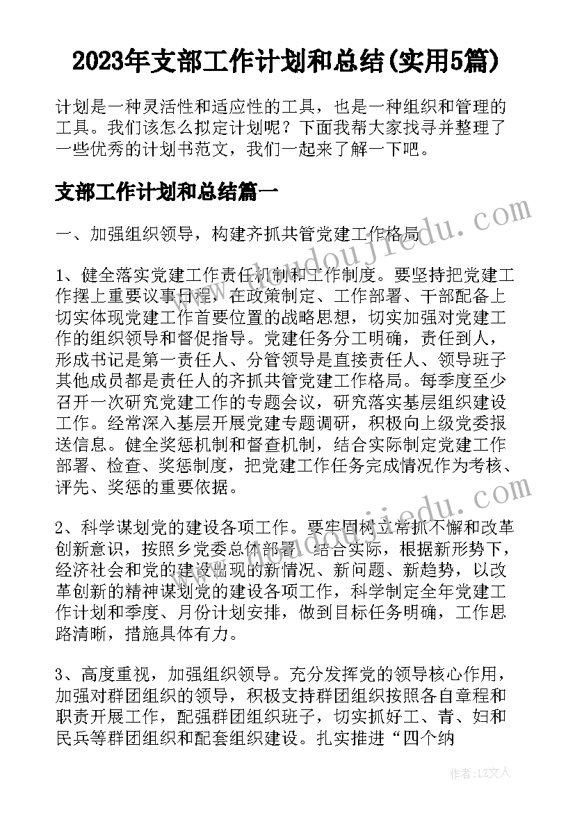 2023年支部工作计划和总结(实用5篇)