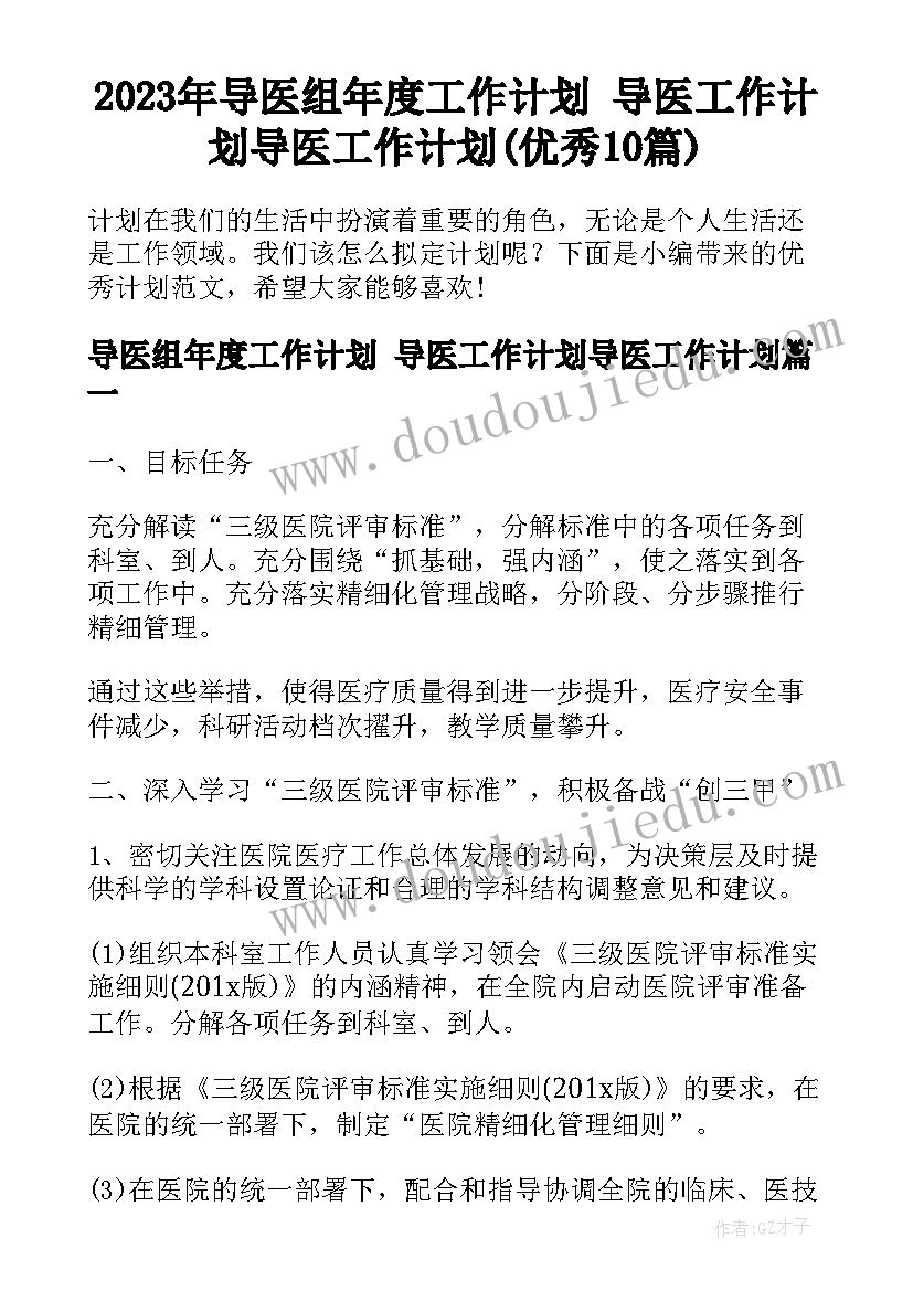 2023年导医组年度工作计划 导医工作计划导医工作计划(优秀10篇)