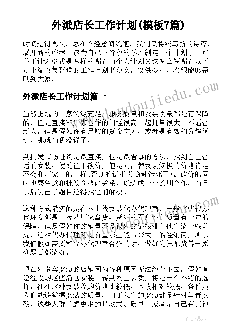 外派店长工作计划(模板7篇)