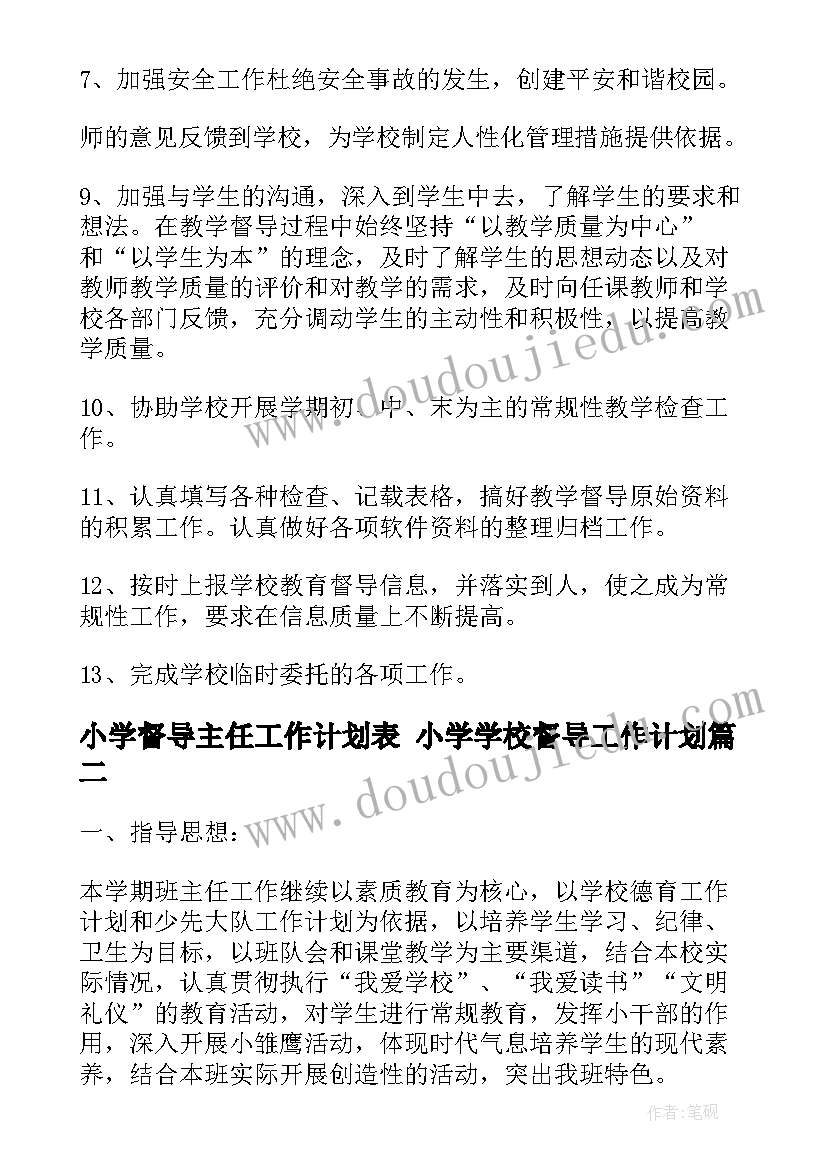 小学督导主任工作计划表 小学学校督导工作计划(汇总8篇)