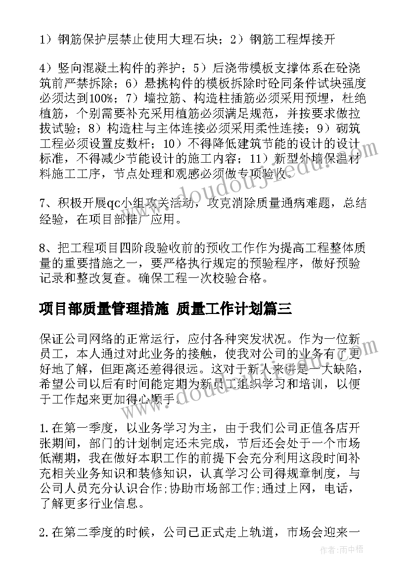 2023年项目部质量管理措施 质量工作计划(优质5篇)