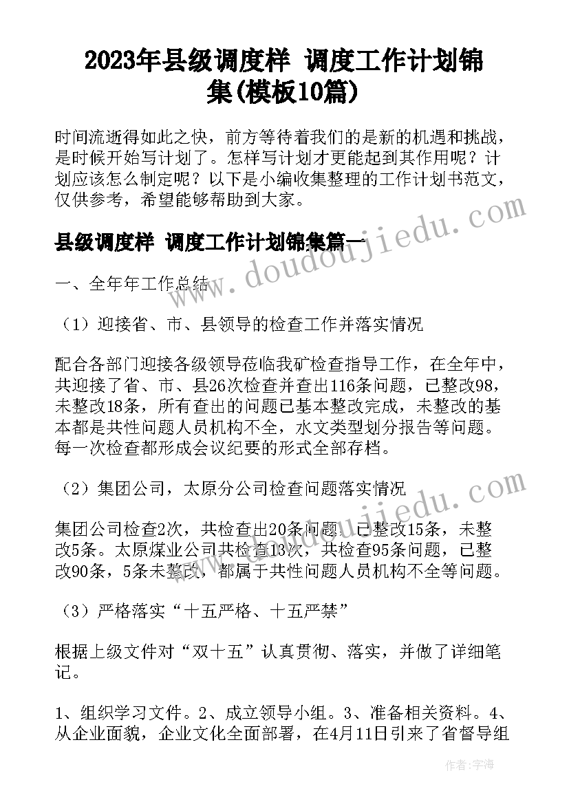 2023年县级调度样 调度工作计划锦集(模板10篇)