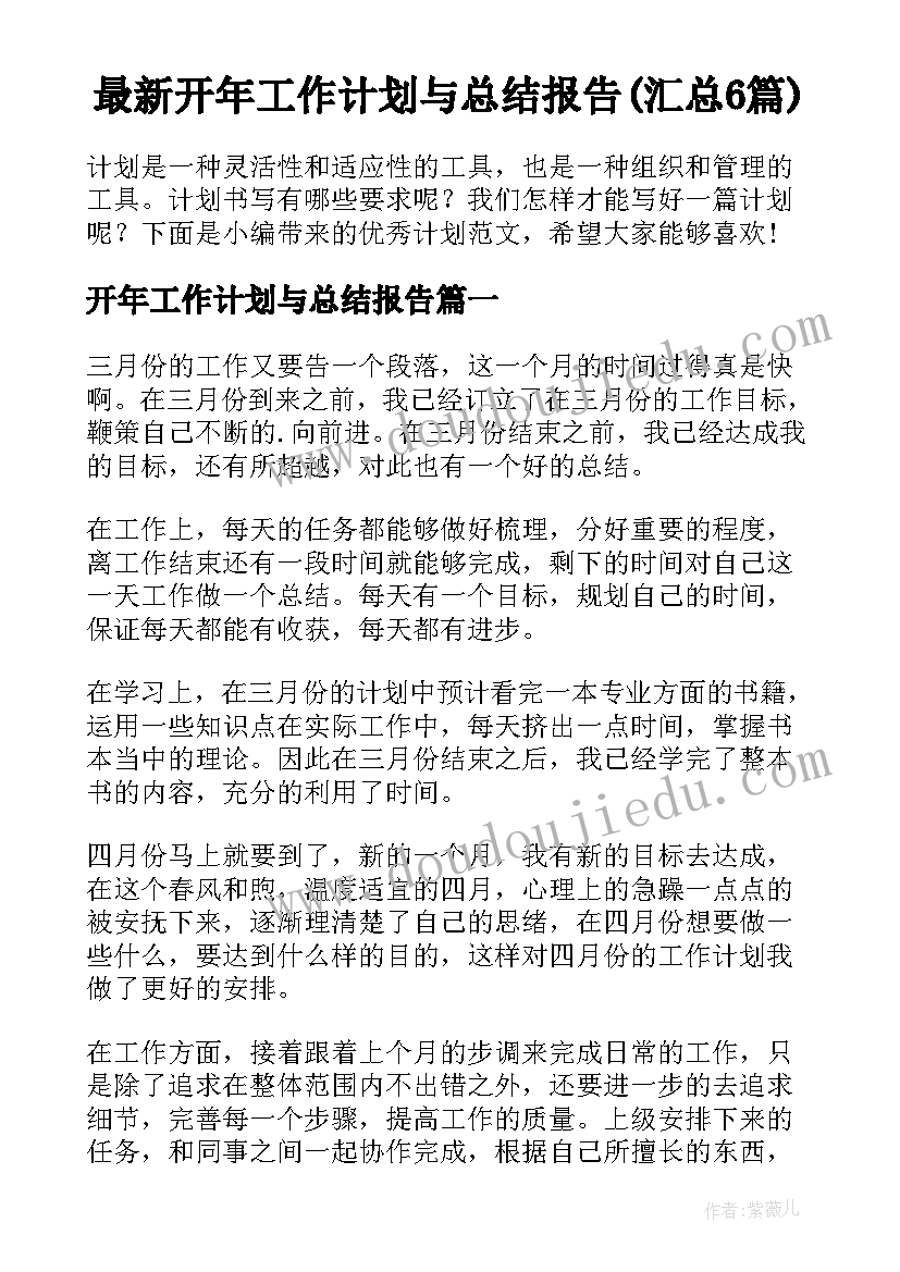 最新开年工作计划与总结报告(汇总6篇)