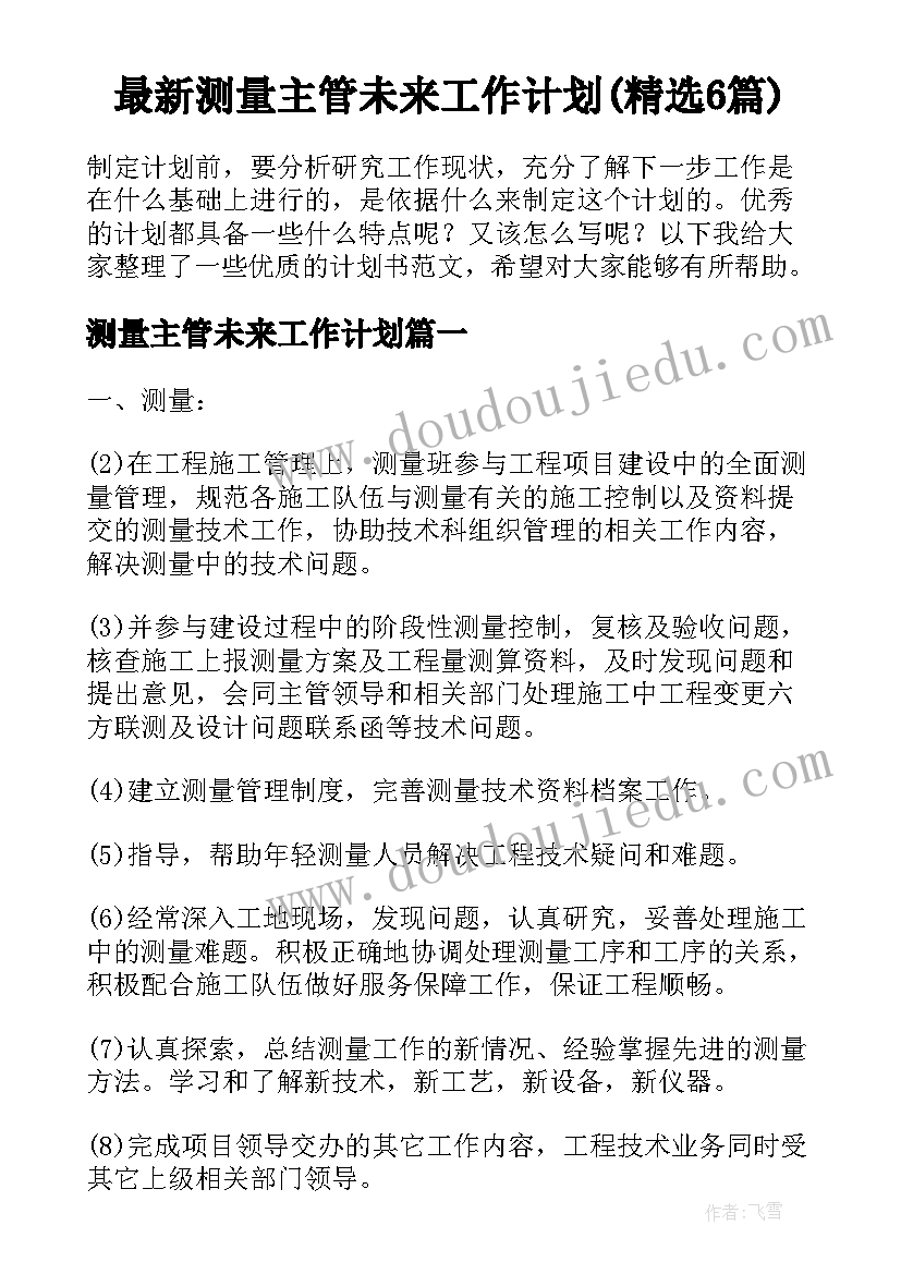 最新测量主管未来工作计划(精选6篇)