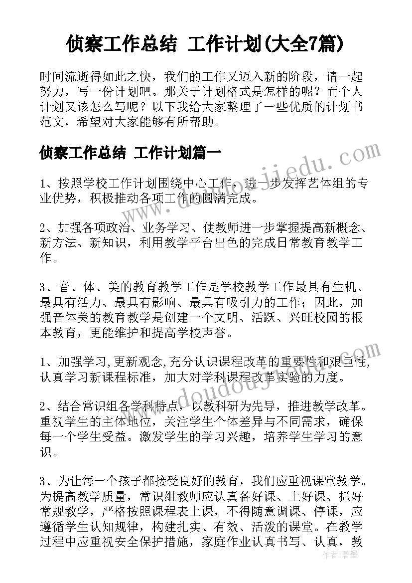 侦察工作总结 工作计划(大全7篇)