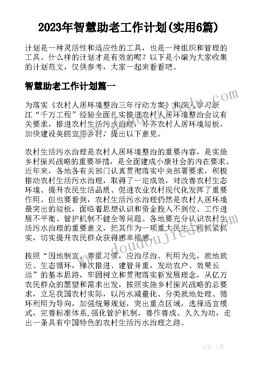 2023年智慧助老工作计划(实用6篇)