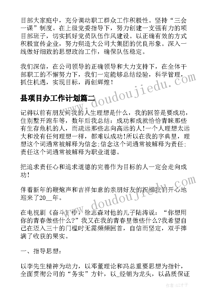 最新县项目办工作计划(汇总6篇)