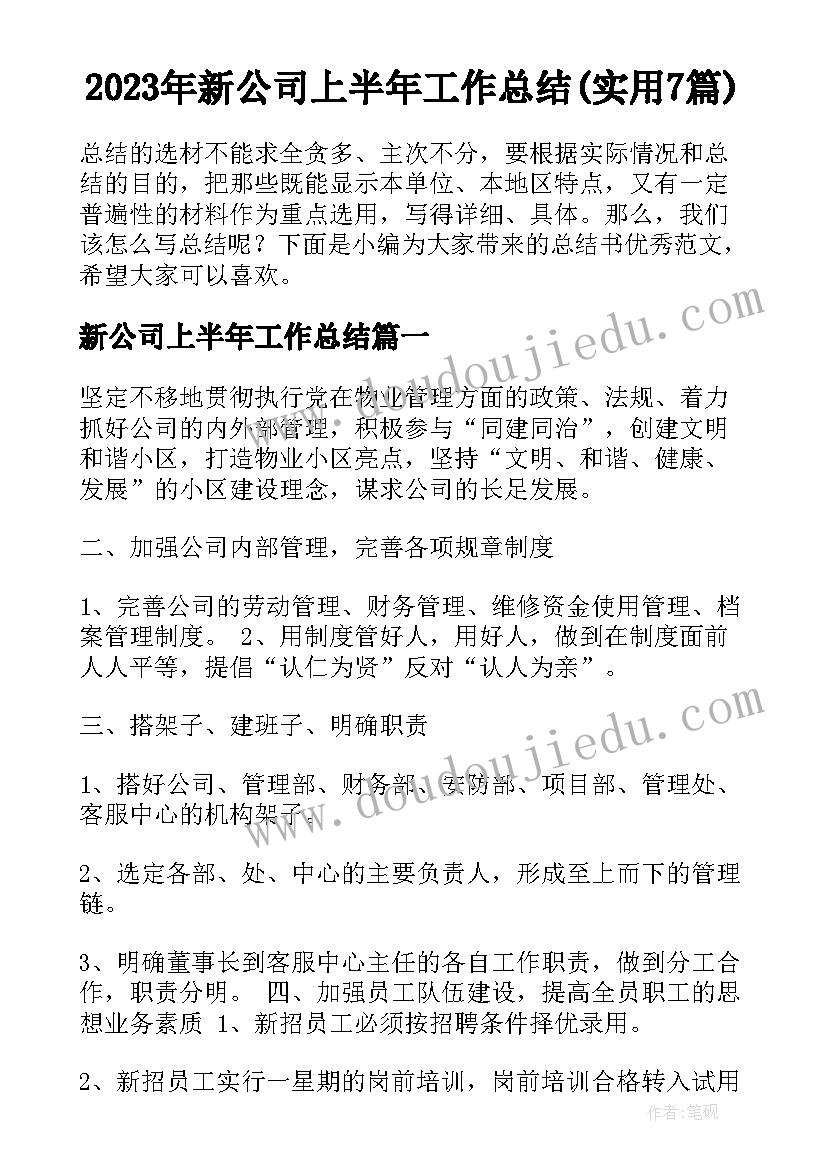 2023年新公司上半年工作总结(实用7篇)