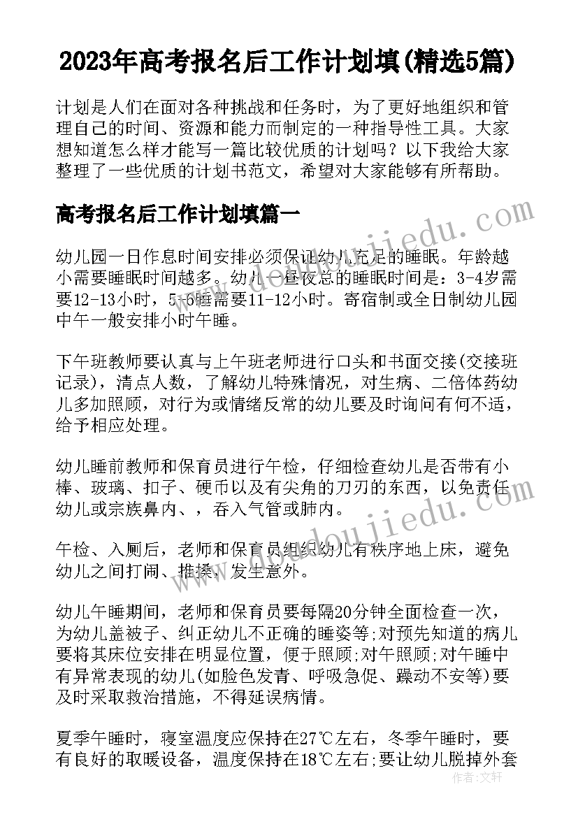 2023年高考报名后工作计划填(精选5篇)