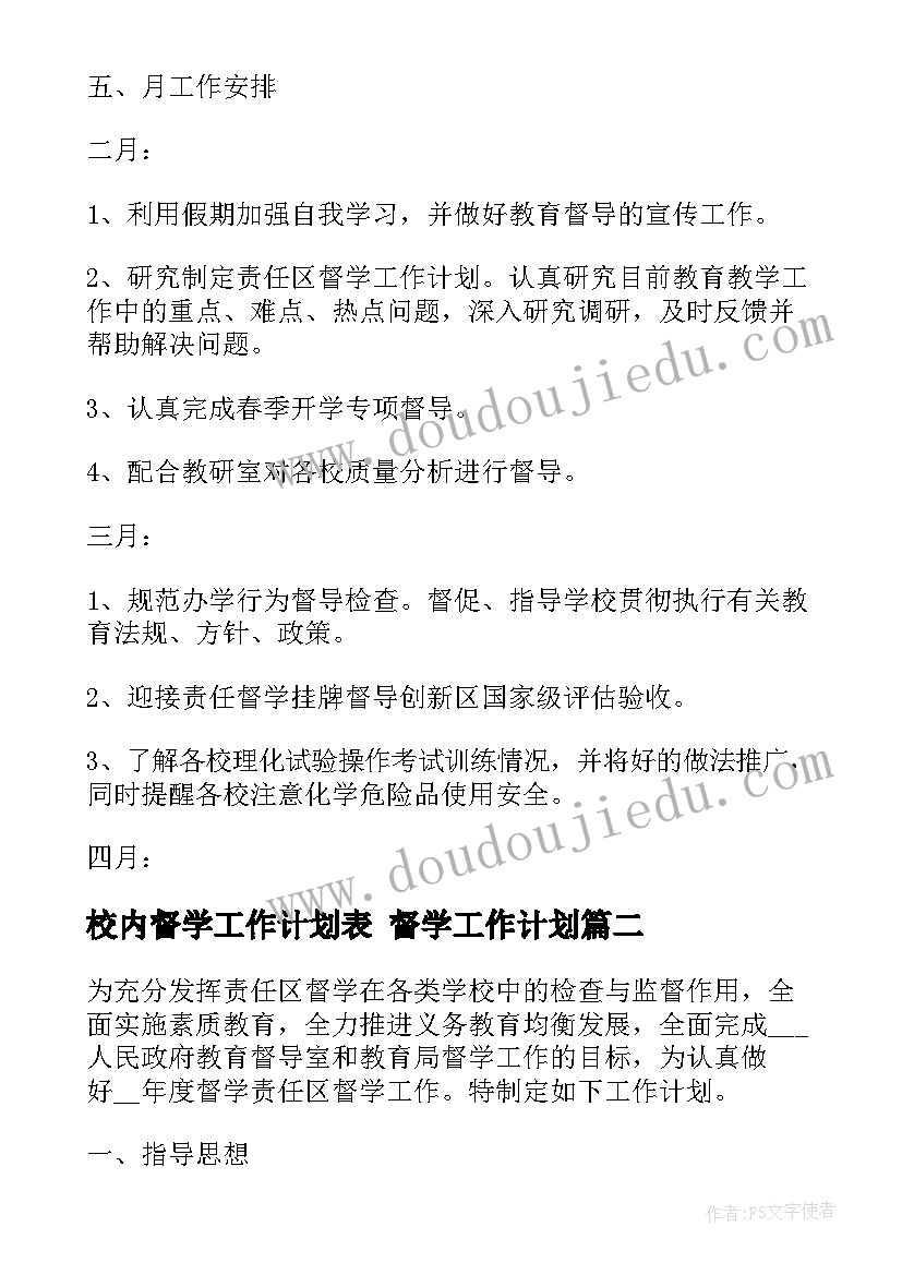 最新校内督学工作计划表 督学工作计划(大全9篇)