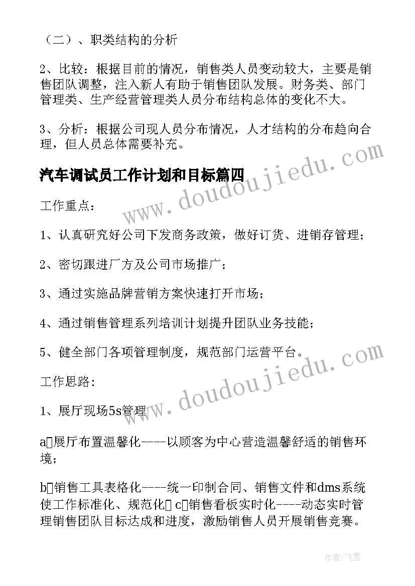 最新汽车调试员工作计划和目标(通用6篇)