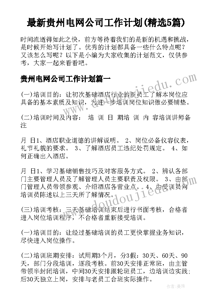 最新贵州电网公司工作计划(精选5篇)