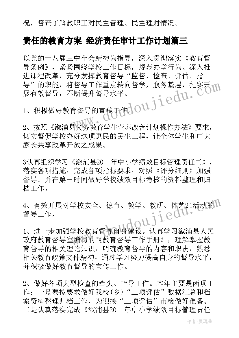 最新责任的教育方案 经济责任审计工作计划(通用7篇)