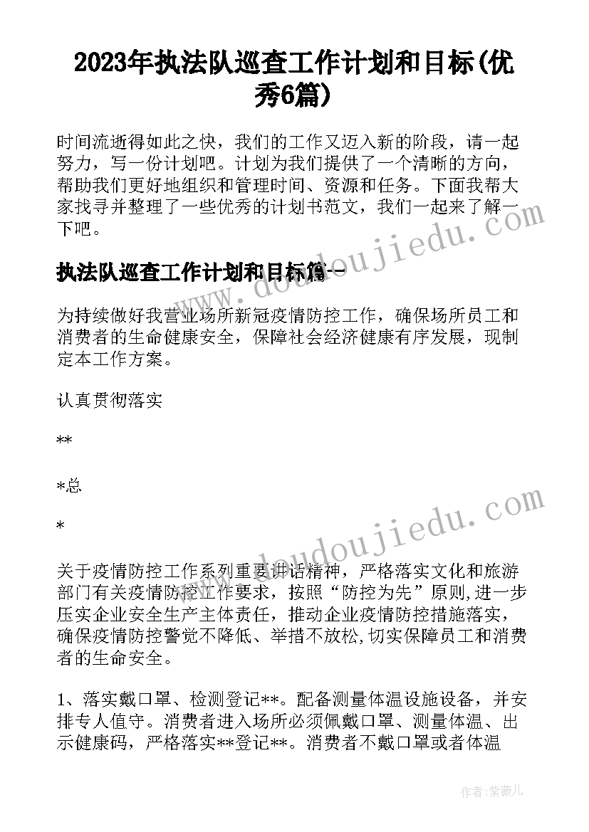 2023年执法队巡查工作计划和目标(优秀6篇)