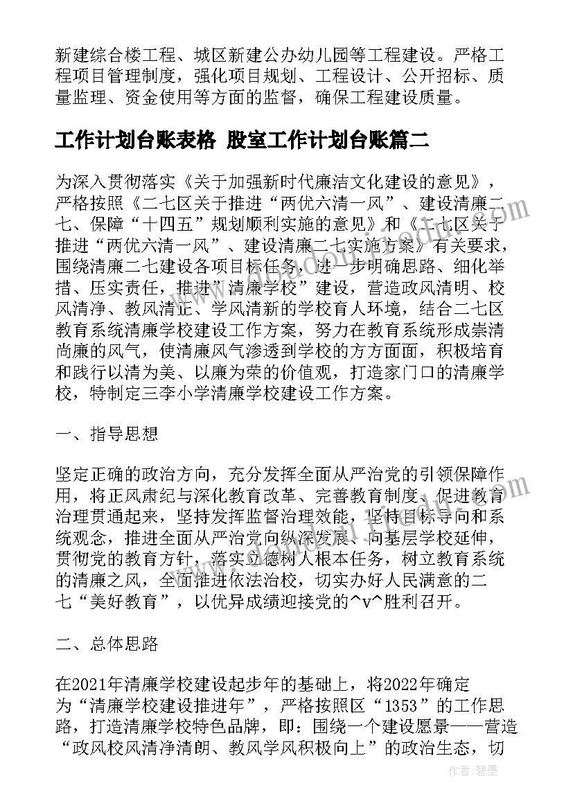 最新工作计划台账表格 股室工作计划台账(大全6篇)