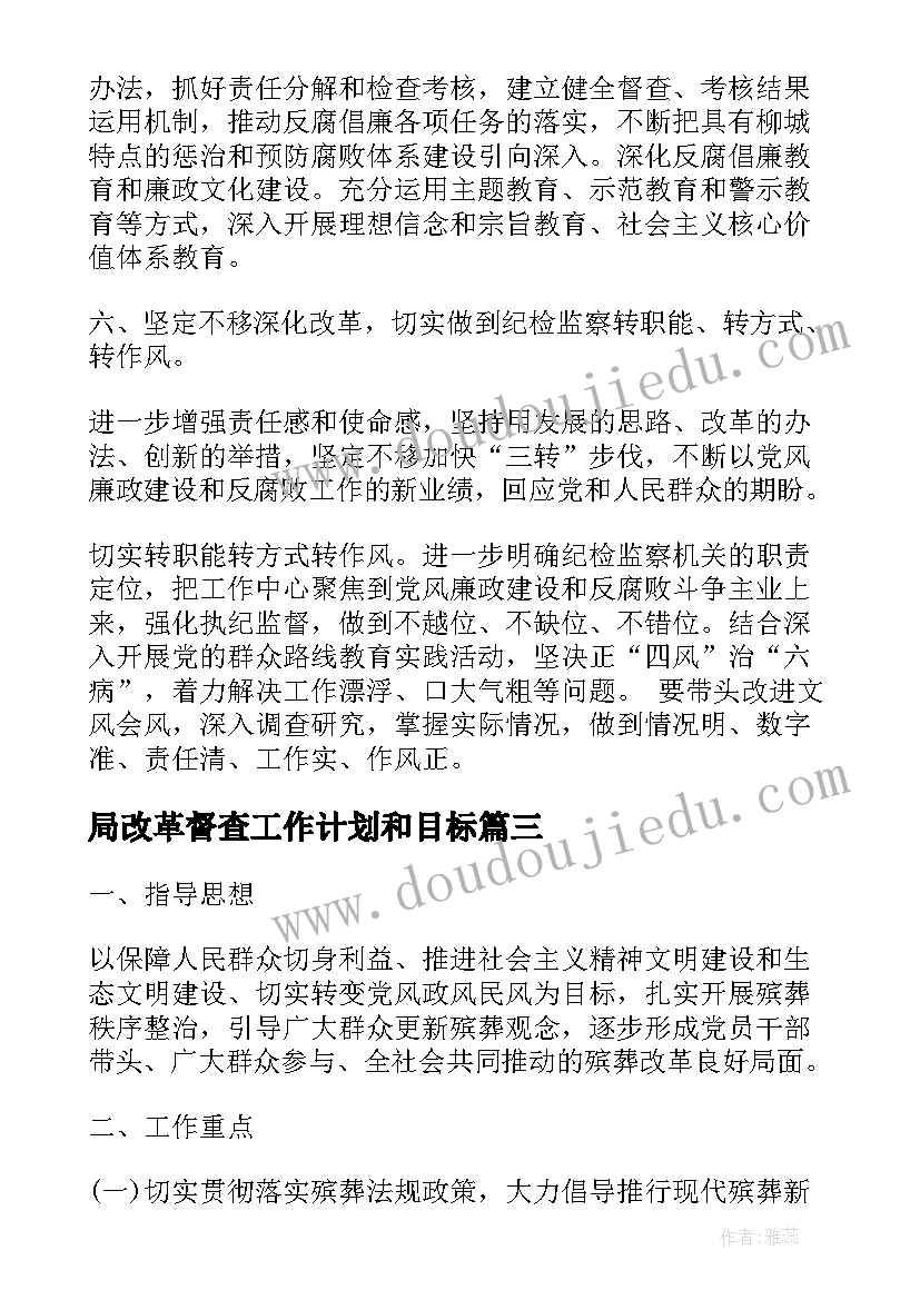 2023年局改革督查工作计划和目标(大全8篇)