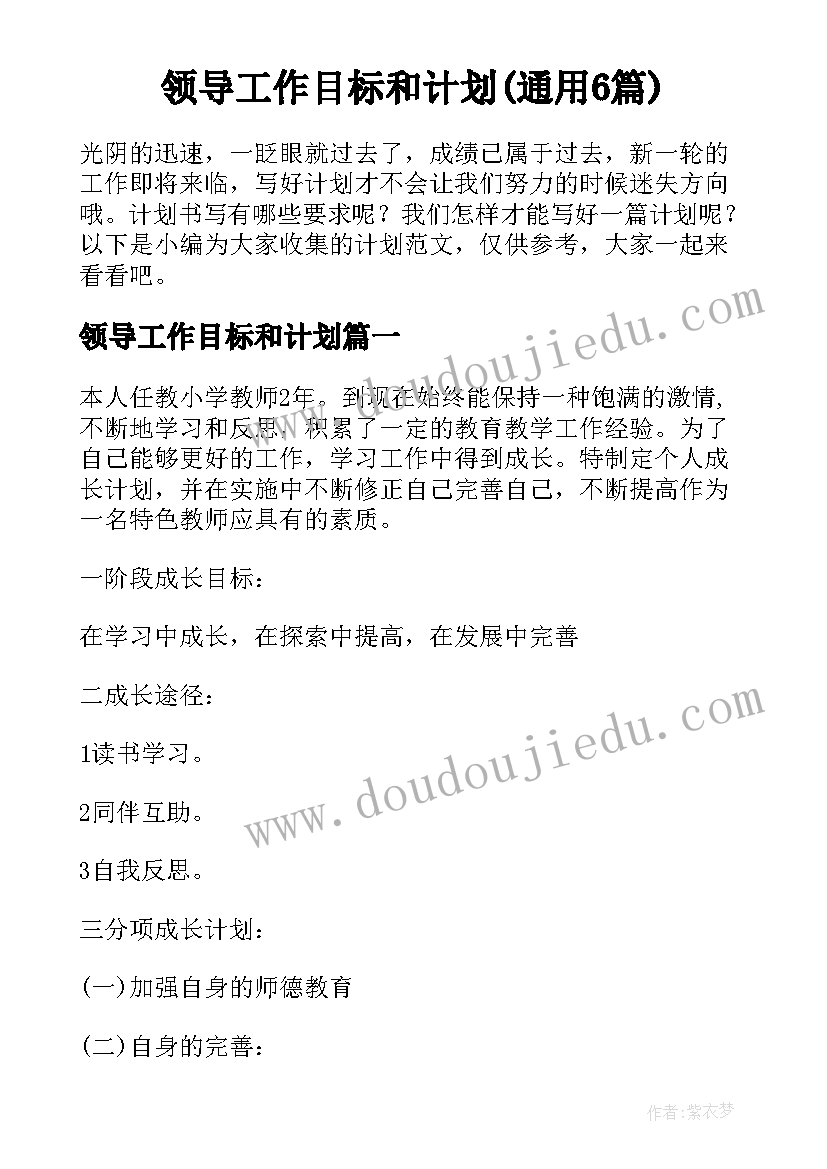 领导工作目标和计划(通用6篇)