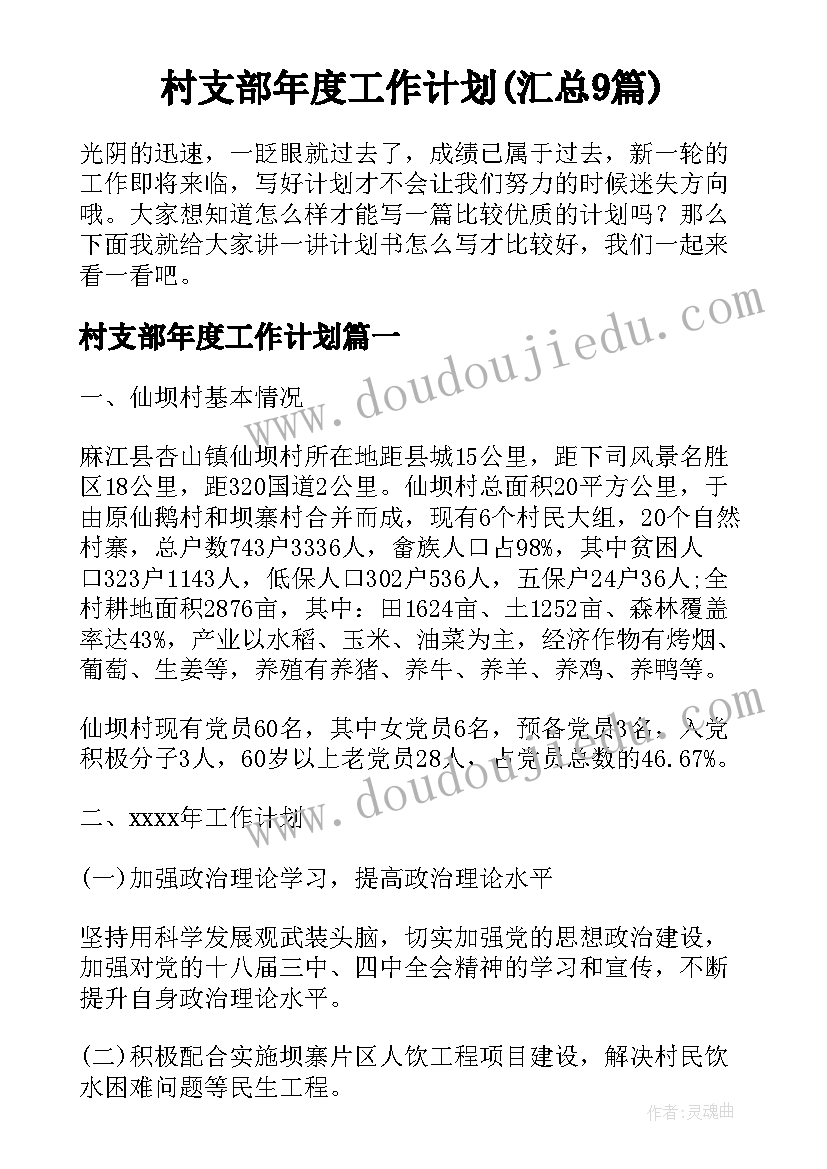 村支部年度工作计划(汇总9篇)