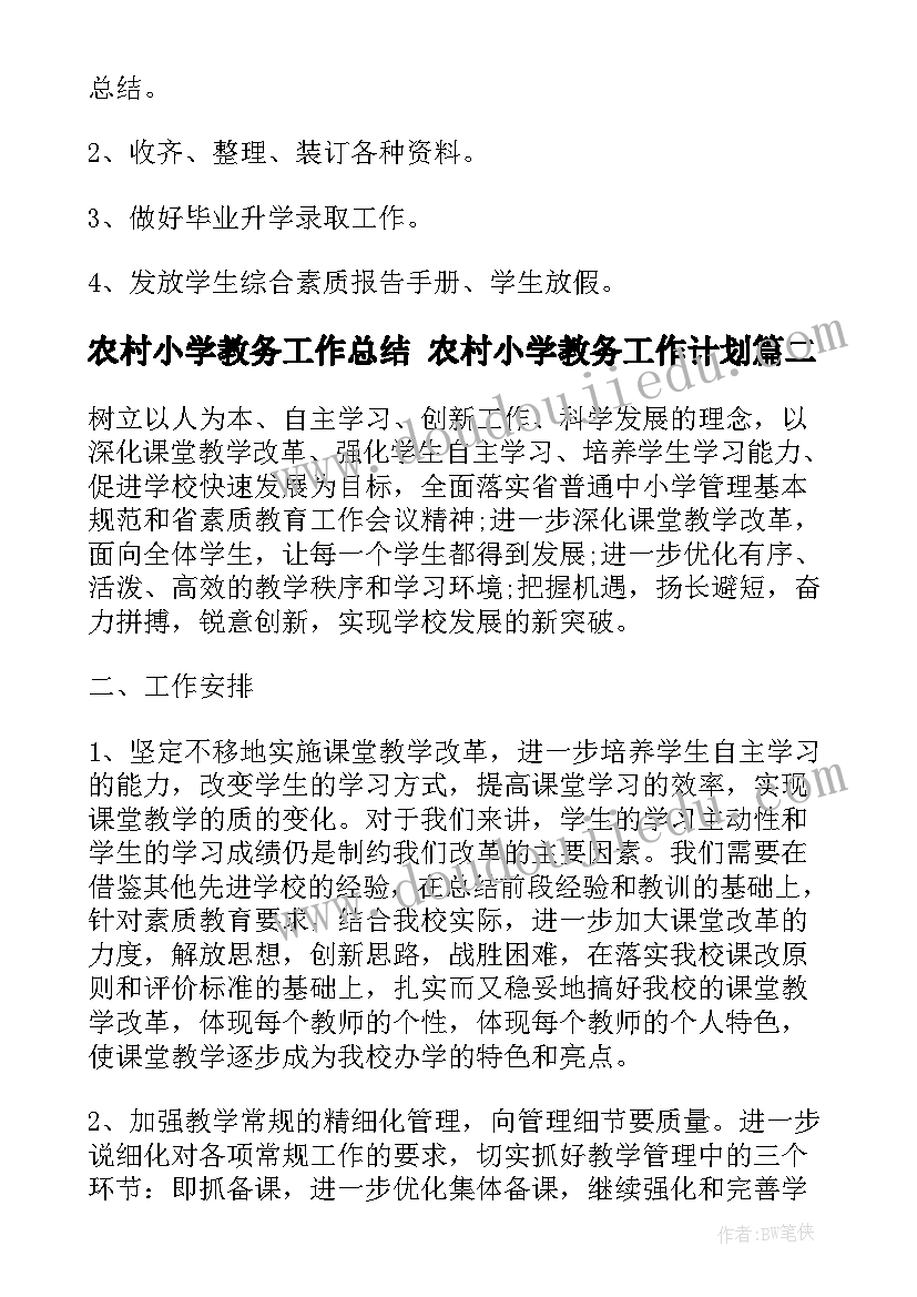 2023年农村小学教务工作总结 农村小学教务工作计划(优质10篇)