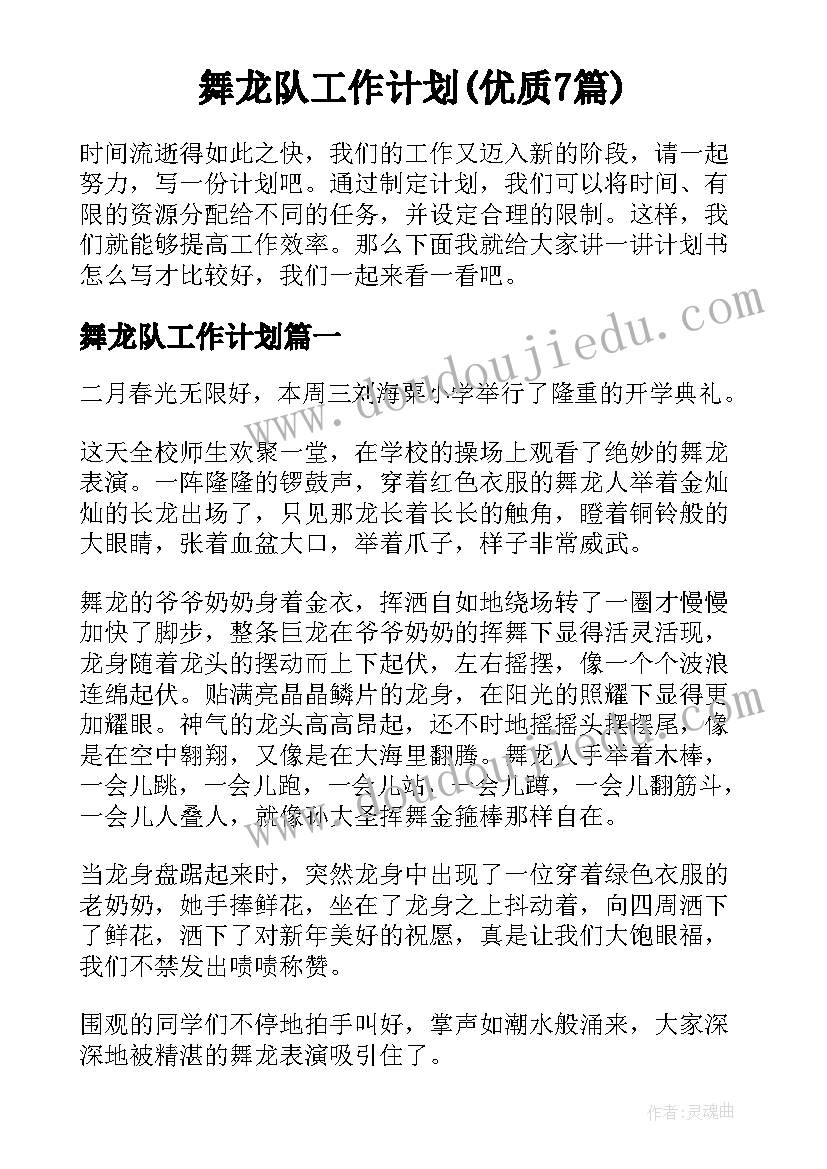 舞龙队工作计划(优质7篇)