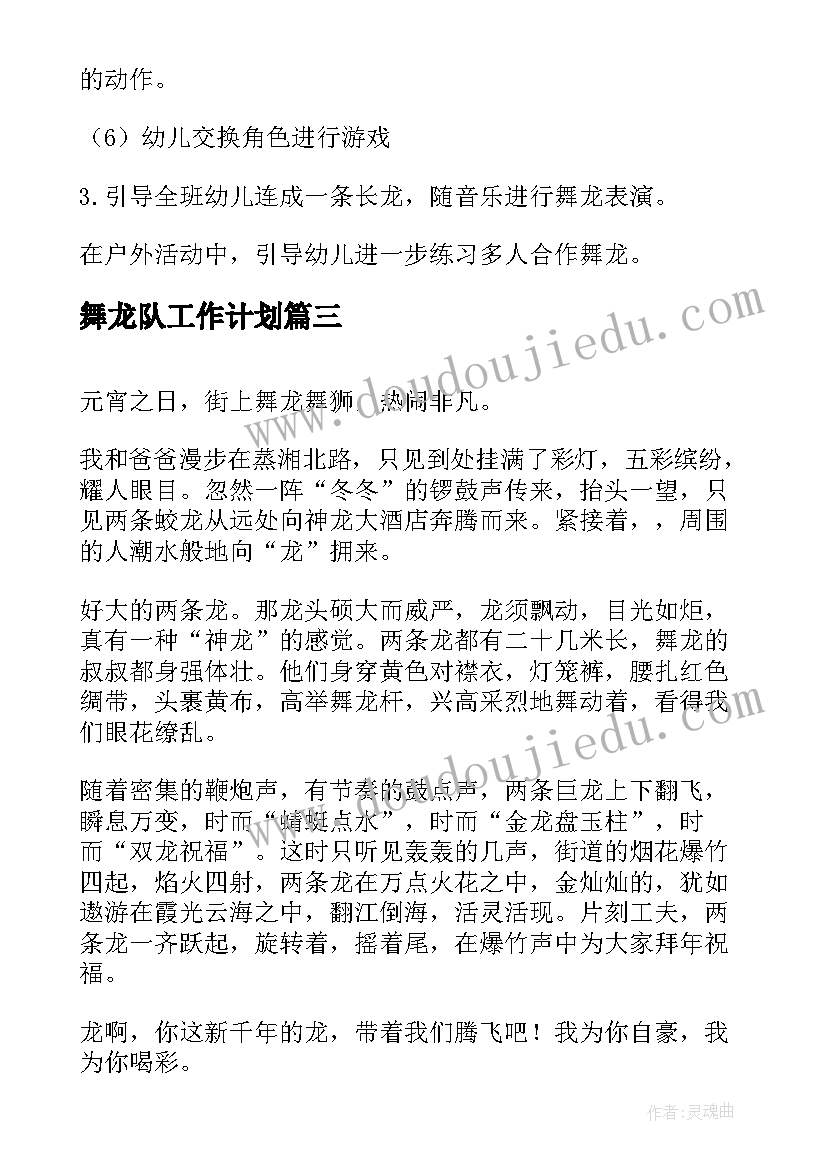 舞龙队工作计划(优质7篇)