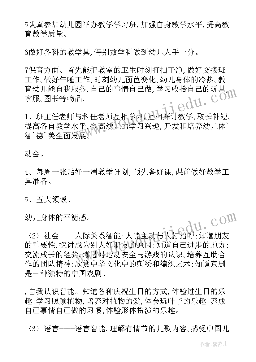 2023年中班助教个人工作计划 中班工作计划(通用8篇)