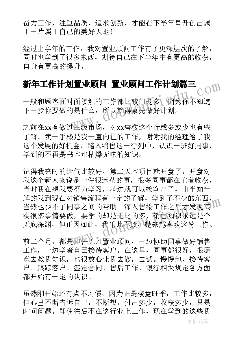 新年工作计划置业顾问 置业顾问工作计划(大全5篇)