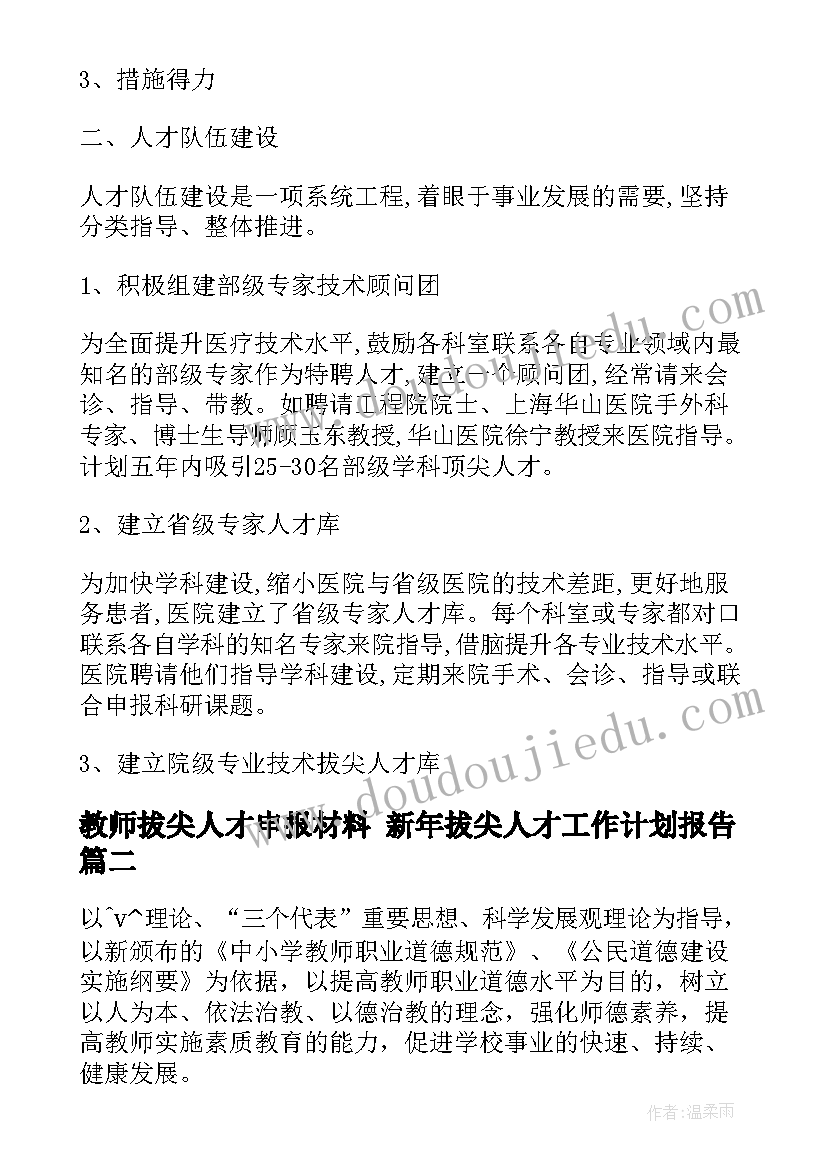 教师拔尖人才申报材料 新年拔尖人才工作计划报告(汇总5篇)