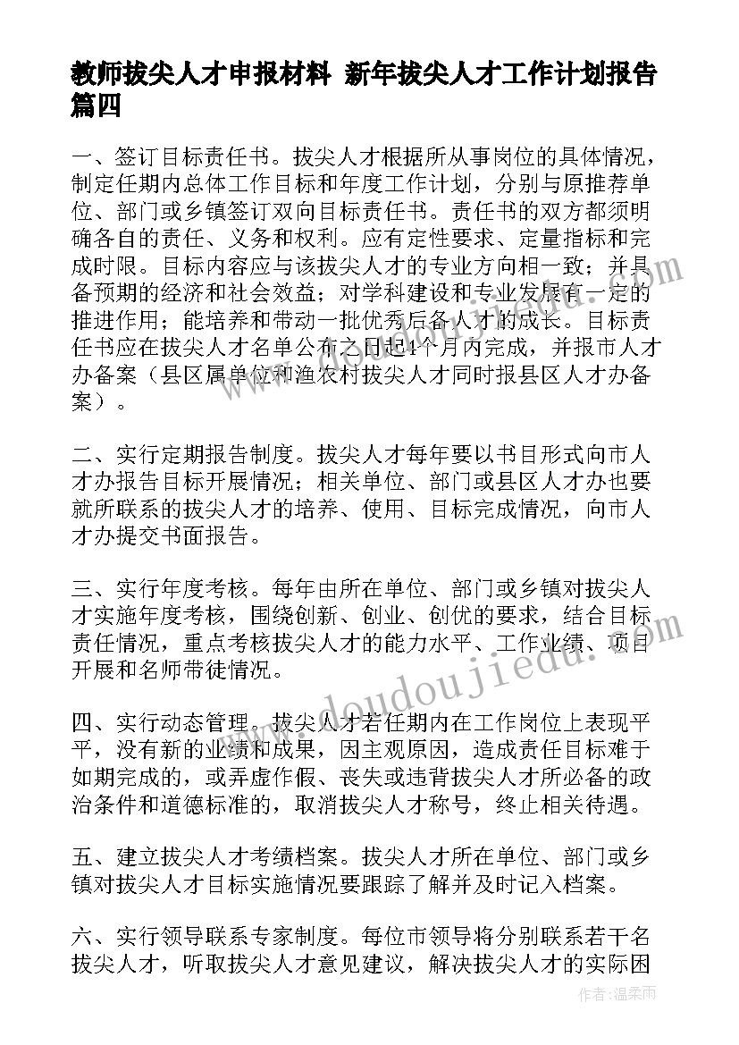 教师拔尖人才申报材料 新年拔尖人才工作计划报告(汇总5篇)