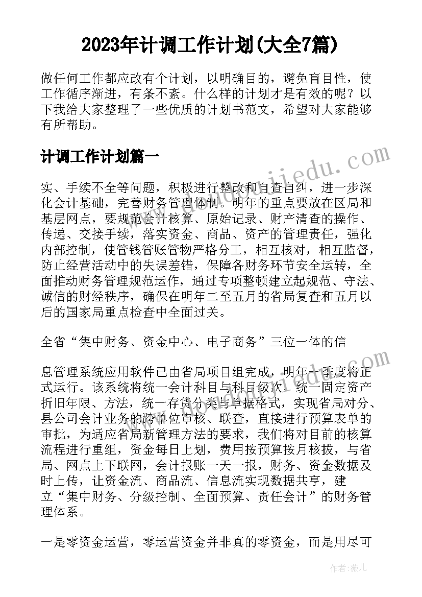 2023年计调工作计划(大全7篇)