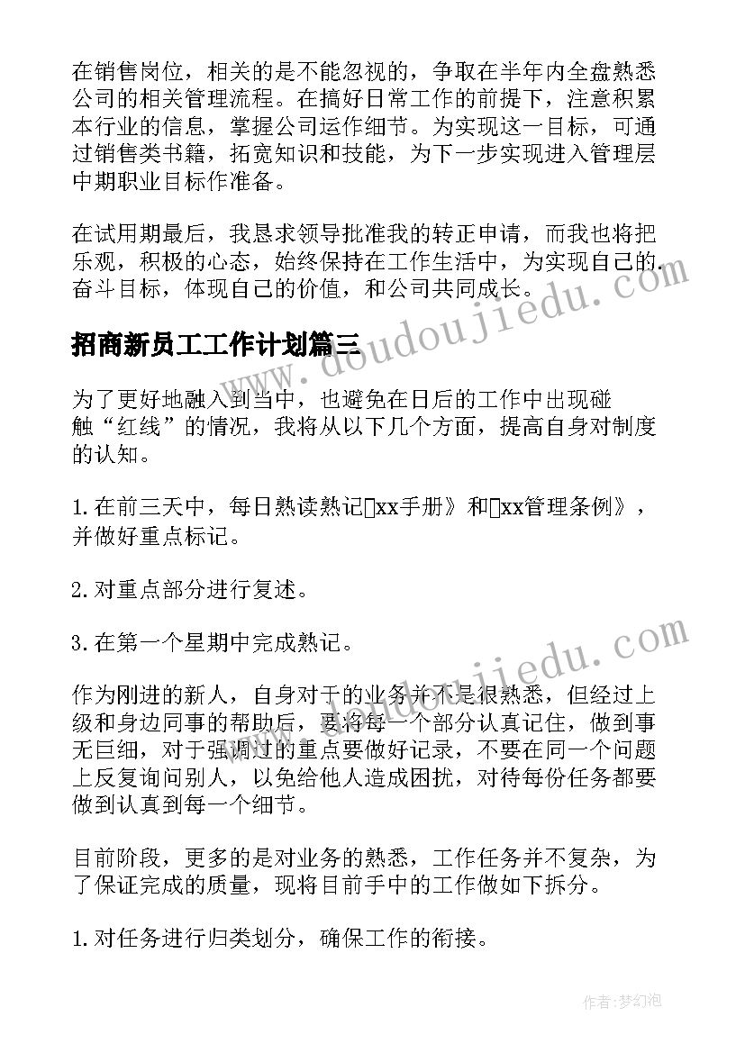 2023年招商新员工工作计划(汇总8篇)