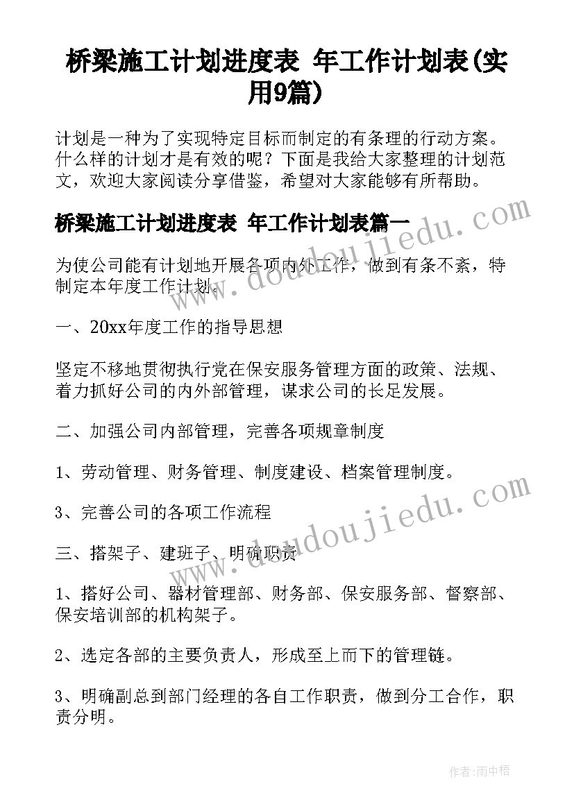 桥梁施工计划进度表 年工作计划表(实用9篇)