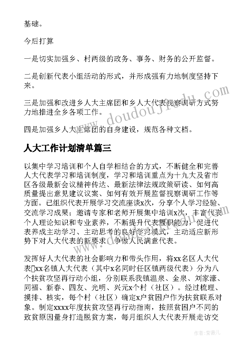 最新人大工作计划清单(实用7篇)