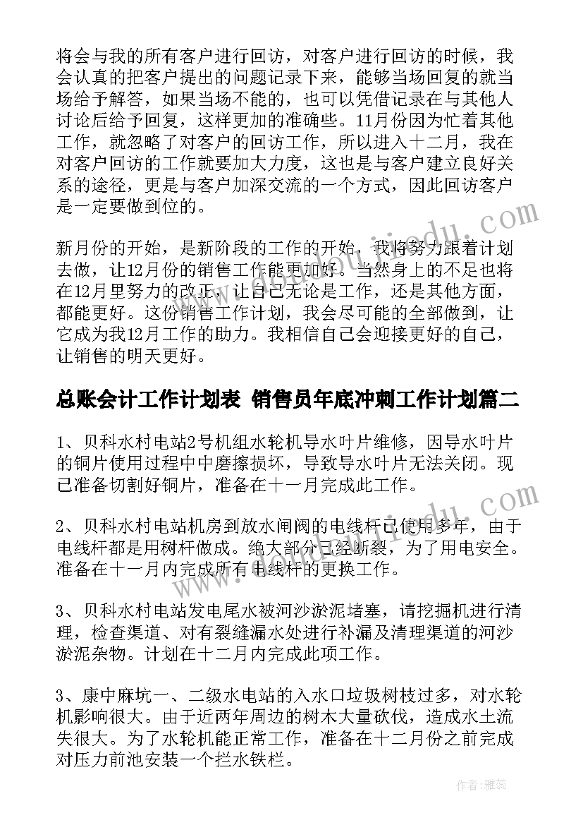 2023年总账会计工作计划表 销售员年底冲刺工作计划(实用8篇)