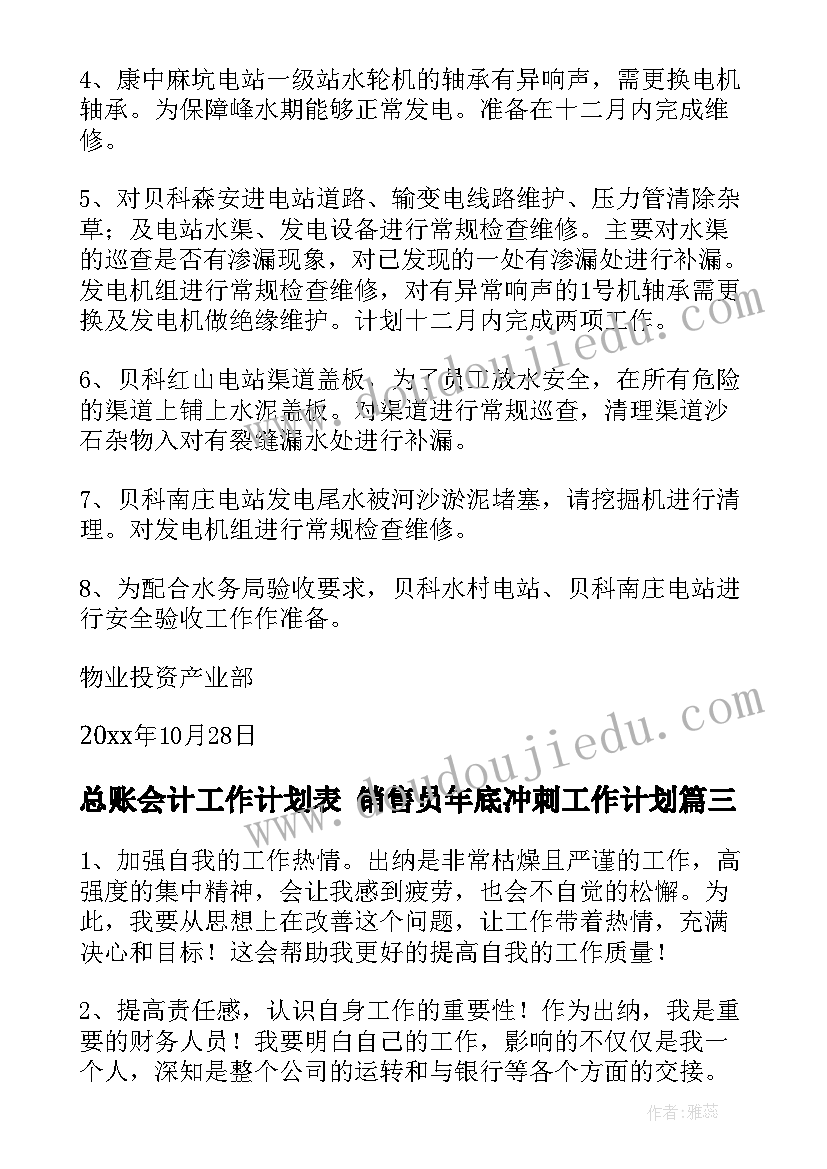 2023年总账会计工作计划表 销售员年底冲刺工作计划(实用8篇)