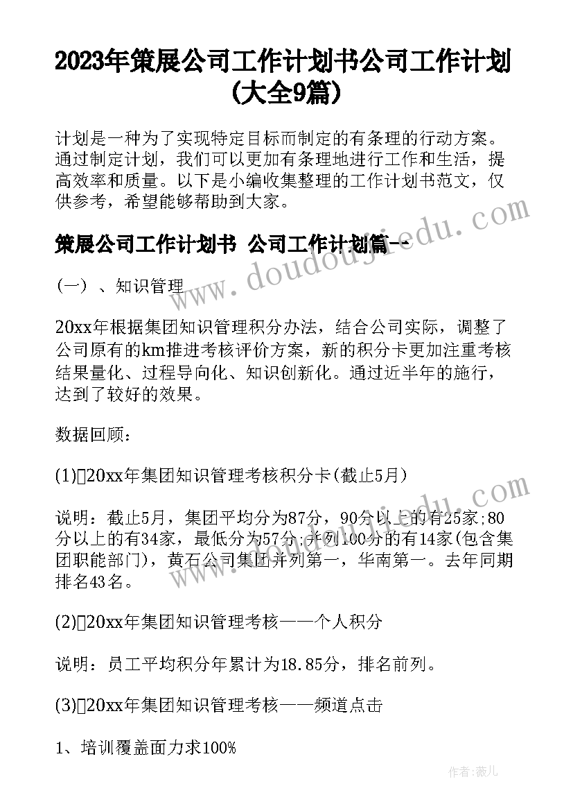 2023年策展公司工作计划书 公司工作计划(大全9篇)