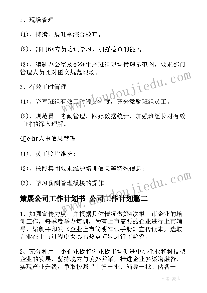 2023年策展公司工作计划书 公司工作计划(大全9篇)